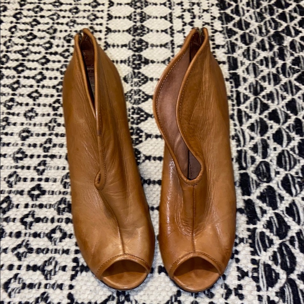 Vince Camuto Brown Peep-Toe Ankle Booties